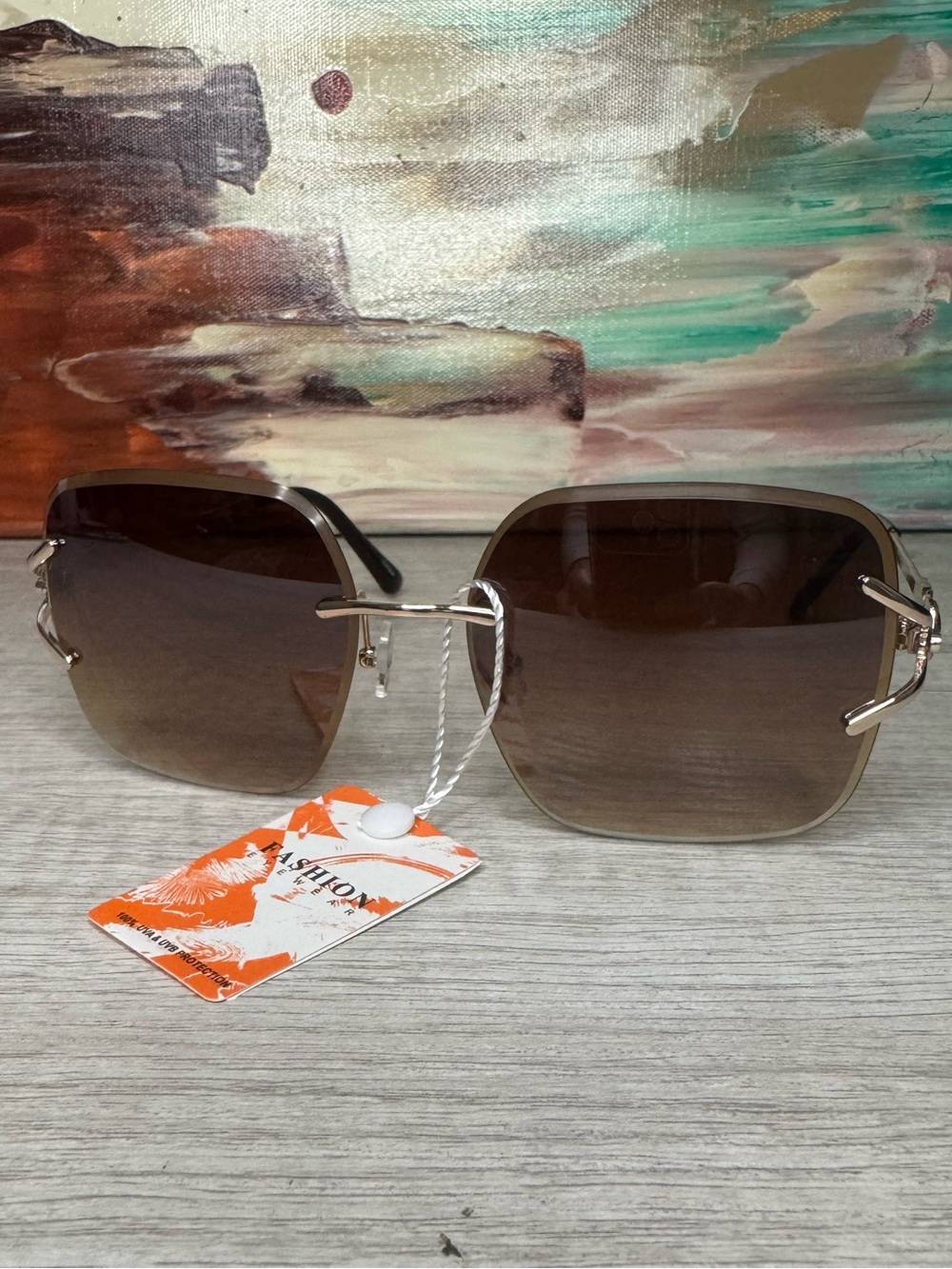 Brown Gradient Rimless Women's Sunglasses